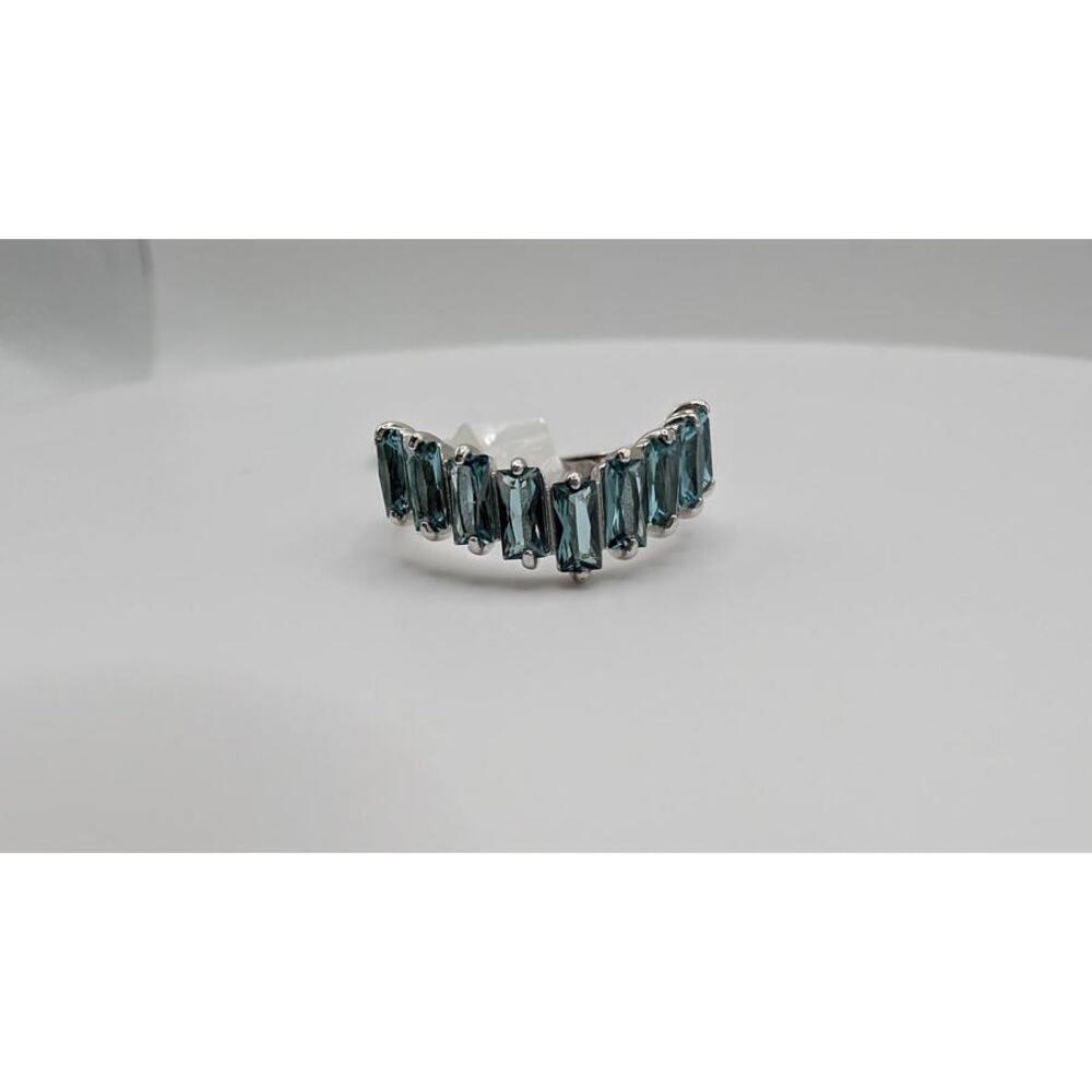 Silver Tone Ring With Blue Rectangular Stones Siz… - image 2